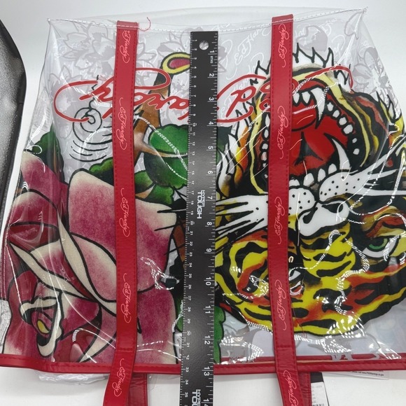 Ed Hardy Tiger Rose Clear PVC Tote‎ Bag Handbag with Red Trim and Pouch $159 - Picture 7 of 14